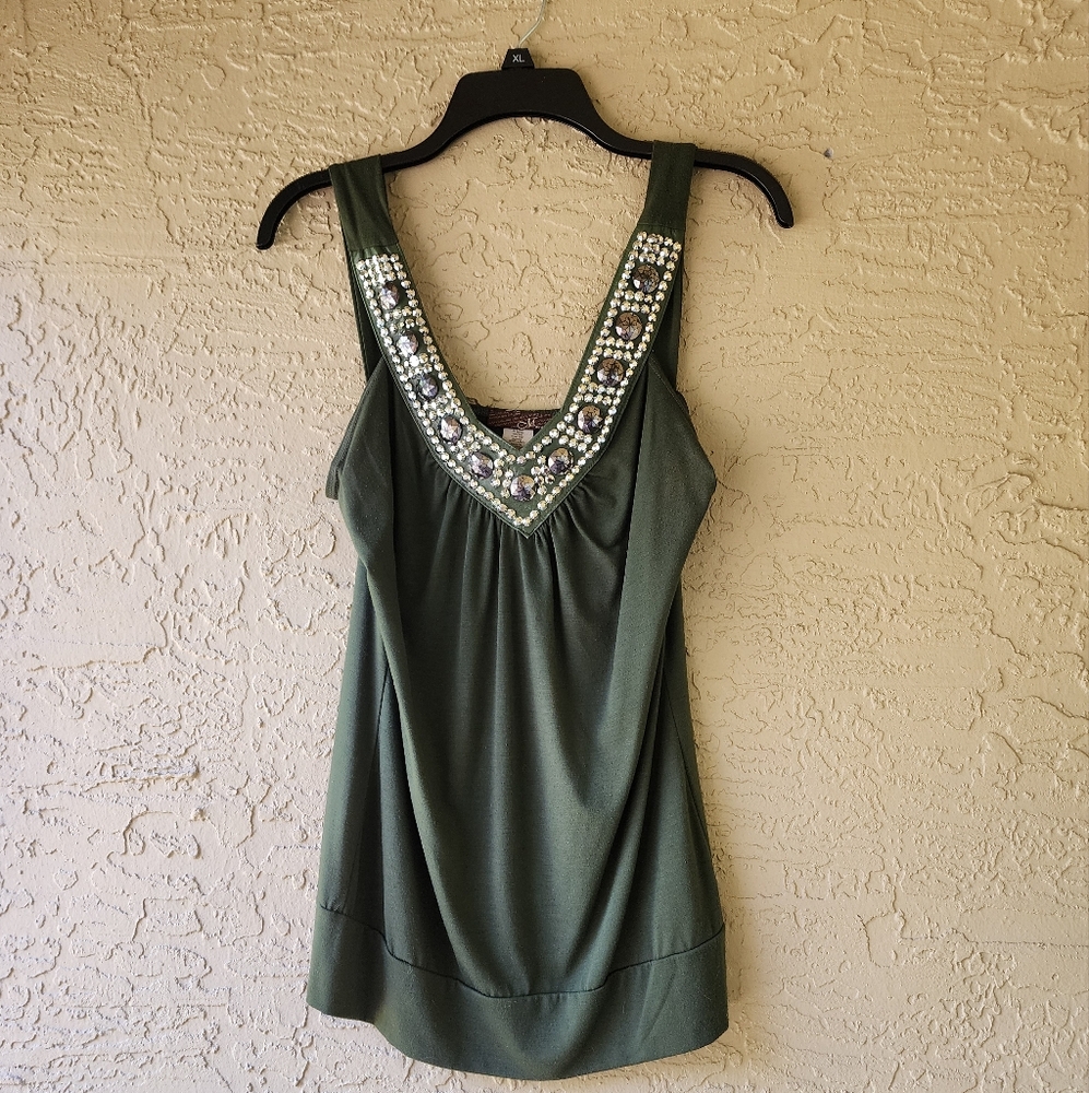 Sequin Army Green Tank Top